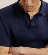 Polo col ouvert en maille marine - IZAC