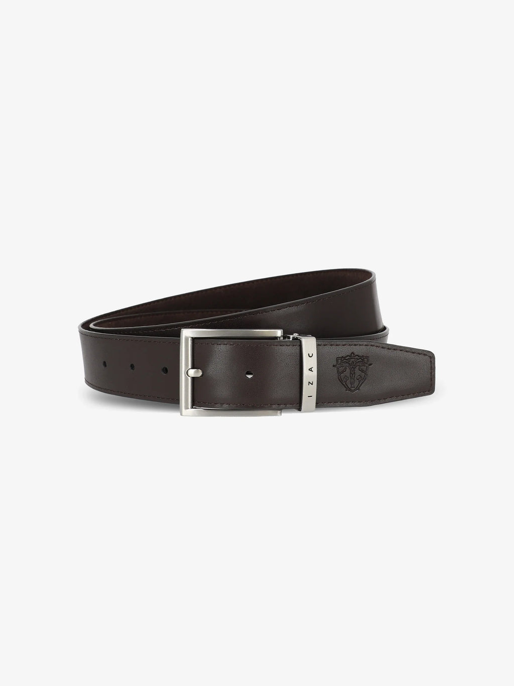 Ceinture réversible en cuir nubuck marron - IZAC