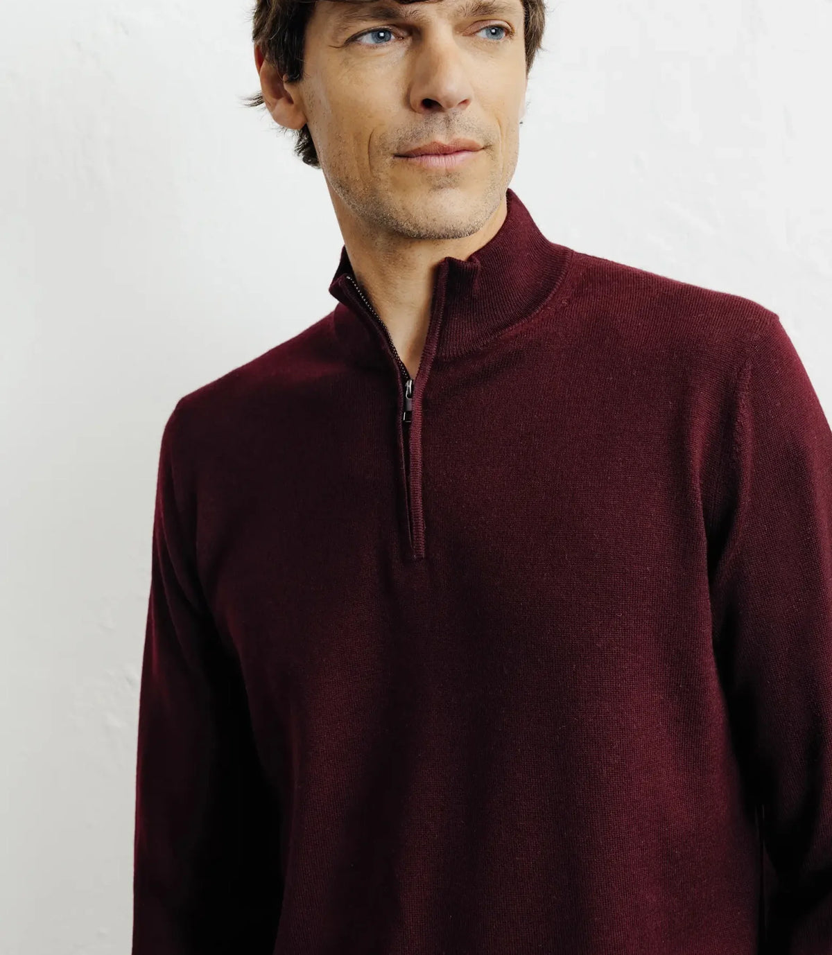 Pull à col demi zippé mérinos bordeaux - IZAC