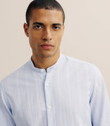 Chemise rayée col mao 100% coton ciel - IZAC