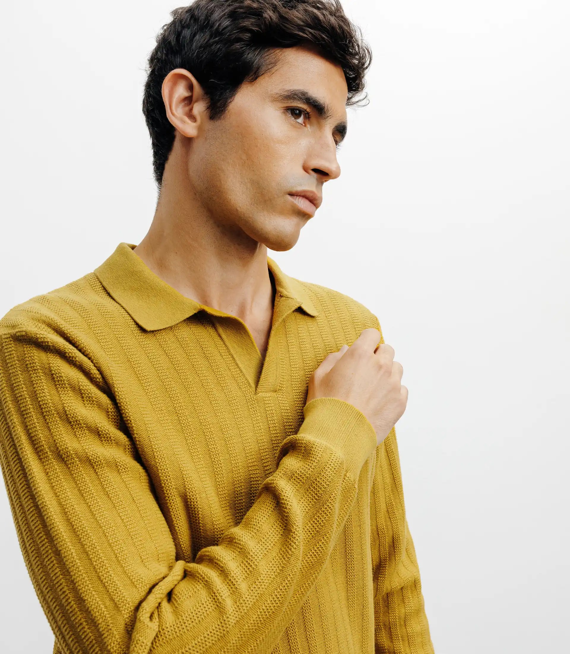 Pull col polo ouvert jeux de points jaune - IZAC