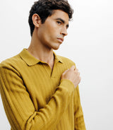 Pull col polo ouvert jeux de points jaune - IZAC