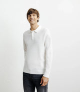 Pull col polo boutonné jeux de points écru - IZAC