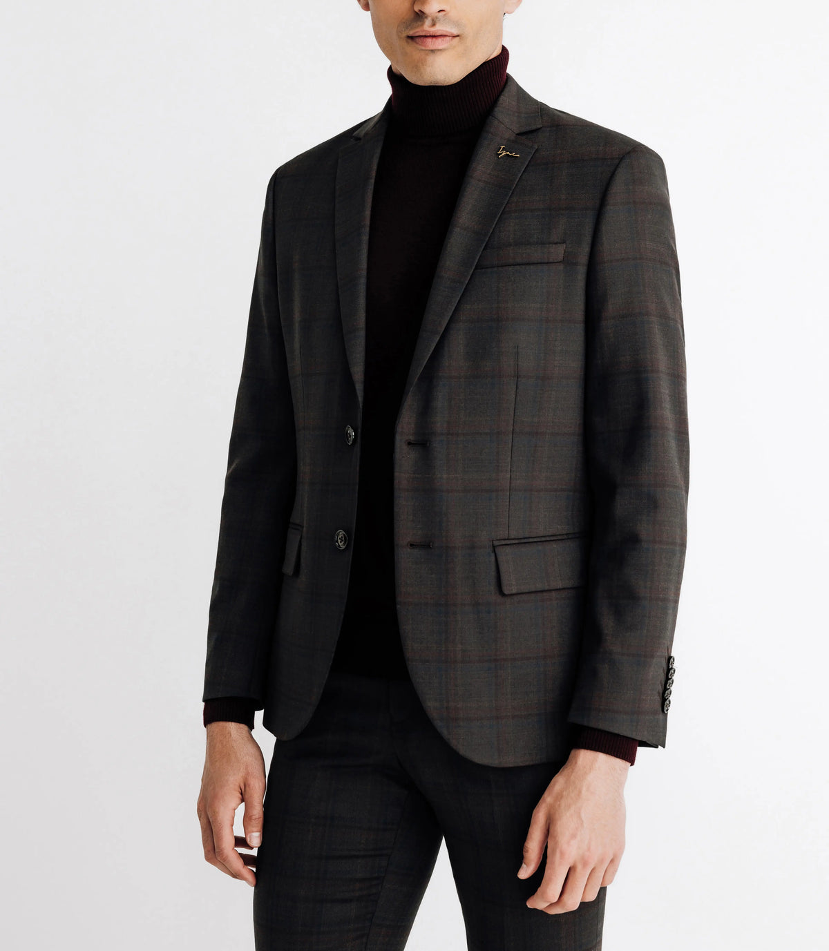 Costume col châle à carreaux marron - IZAC