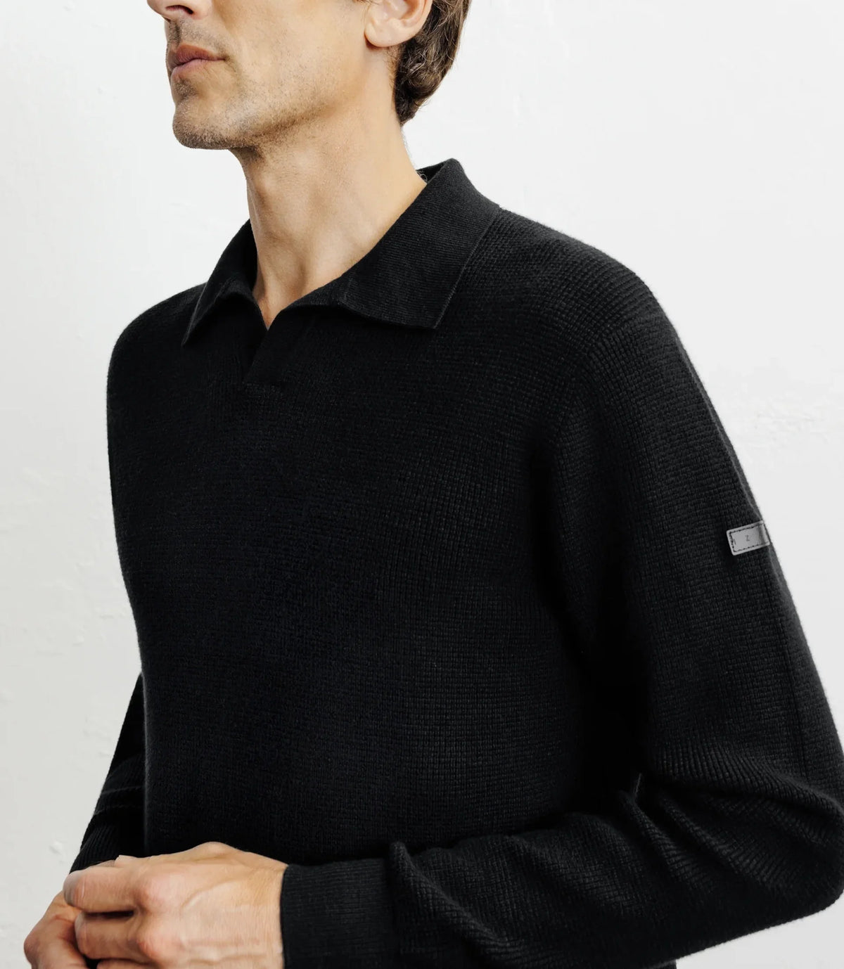 Pull col polo ouvert noir - IZAC
