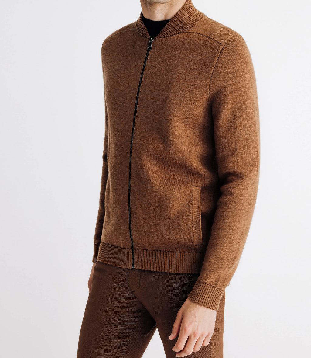 Pull gilet zippé col teddy camel - IZAC
