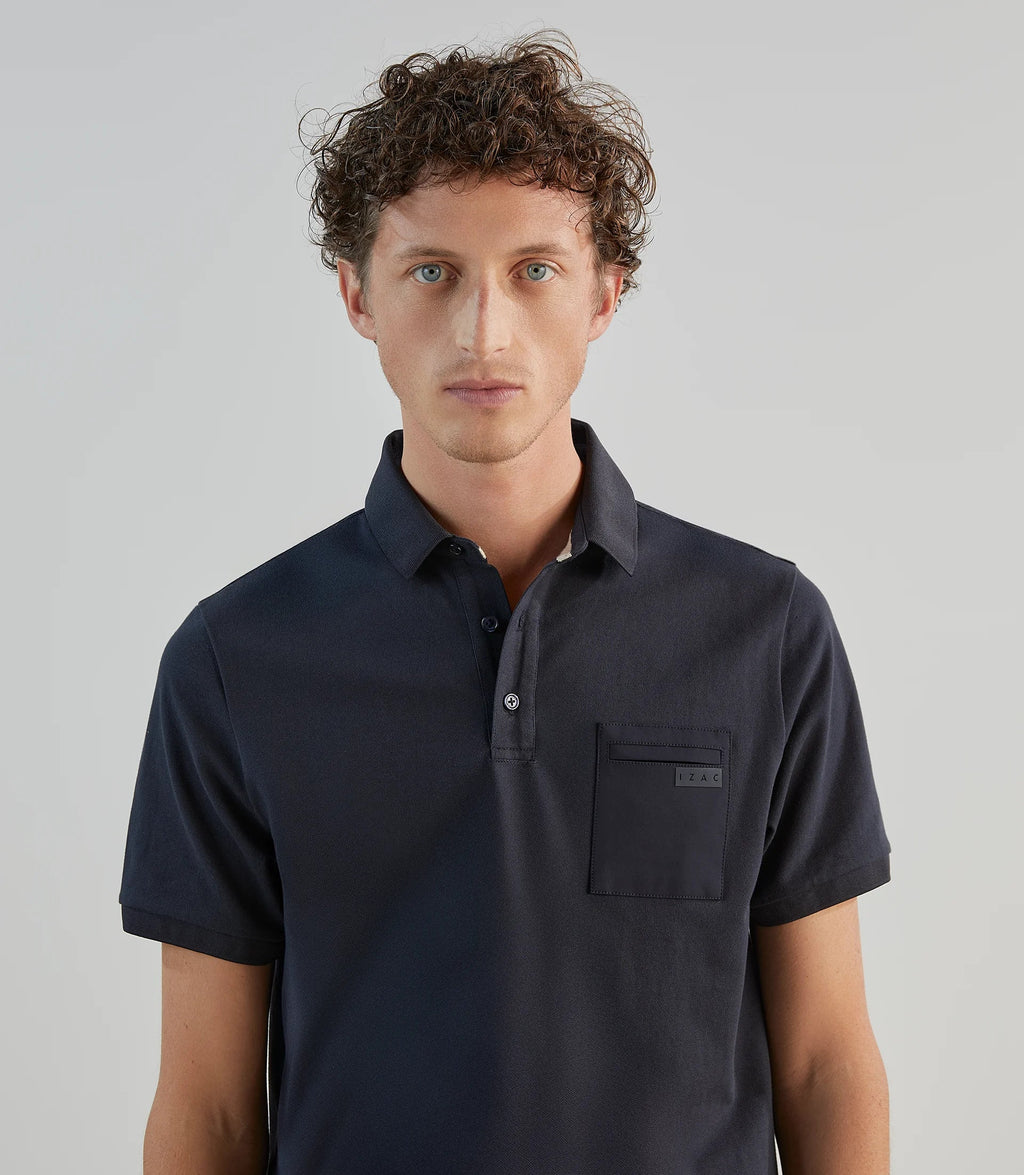 Polo col boutonné marine - IZAC