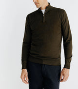 Pull coton/cachemire col zippé kaki - IZAC