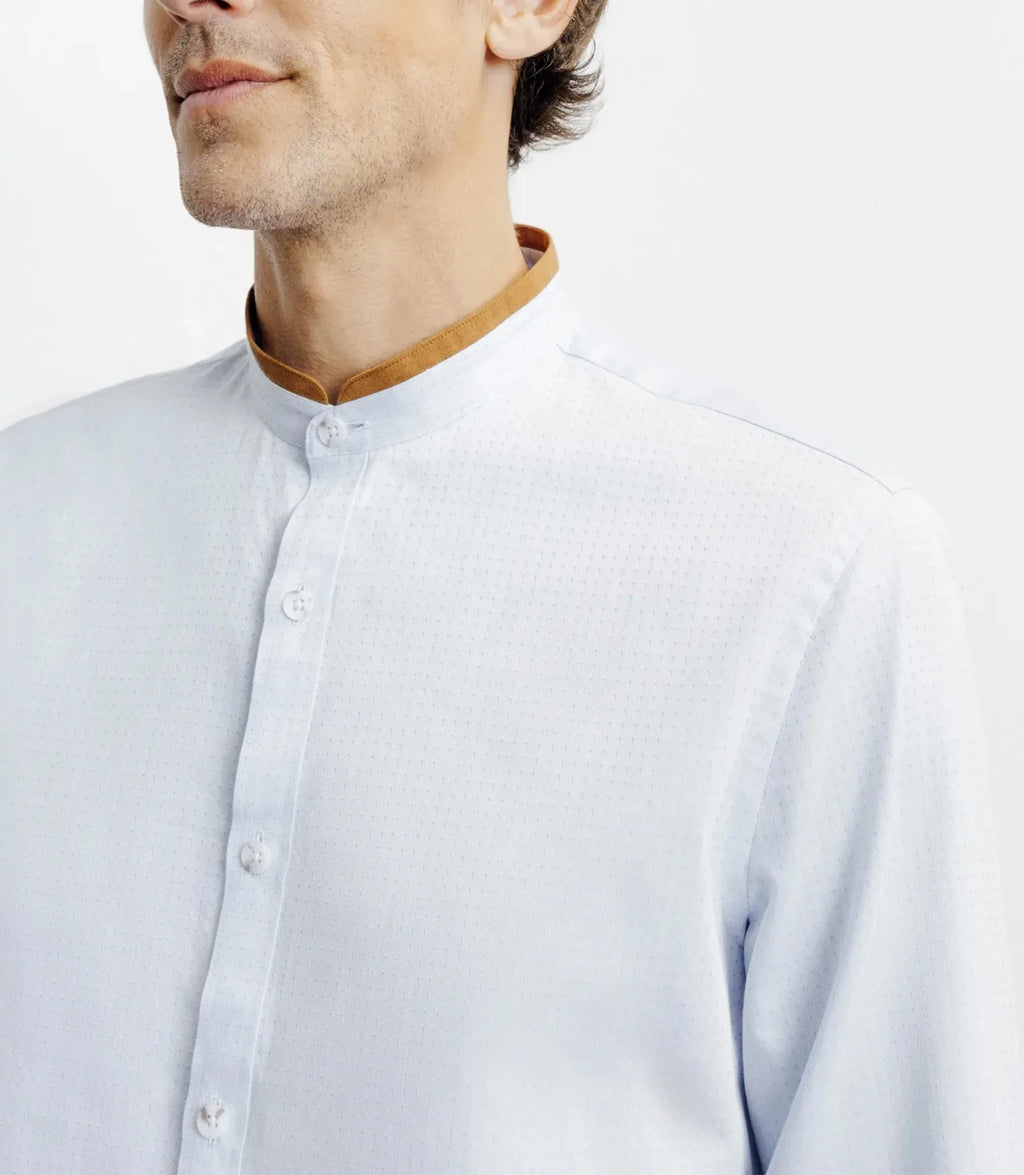 Chemise casual col mao avec coudières ciel - IZAC