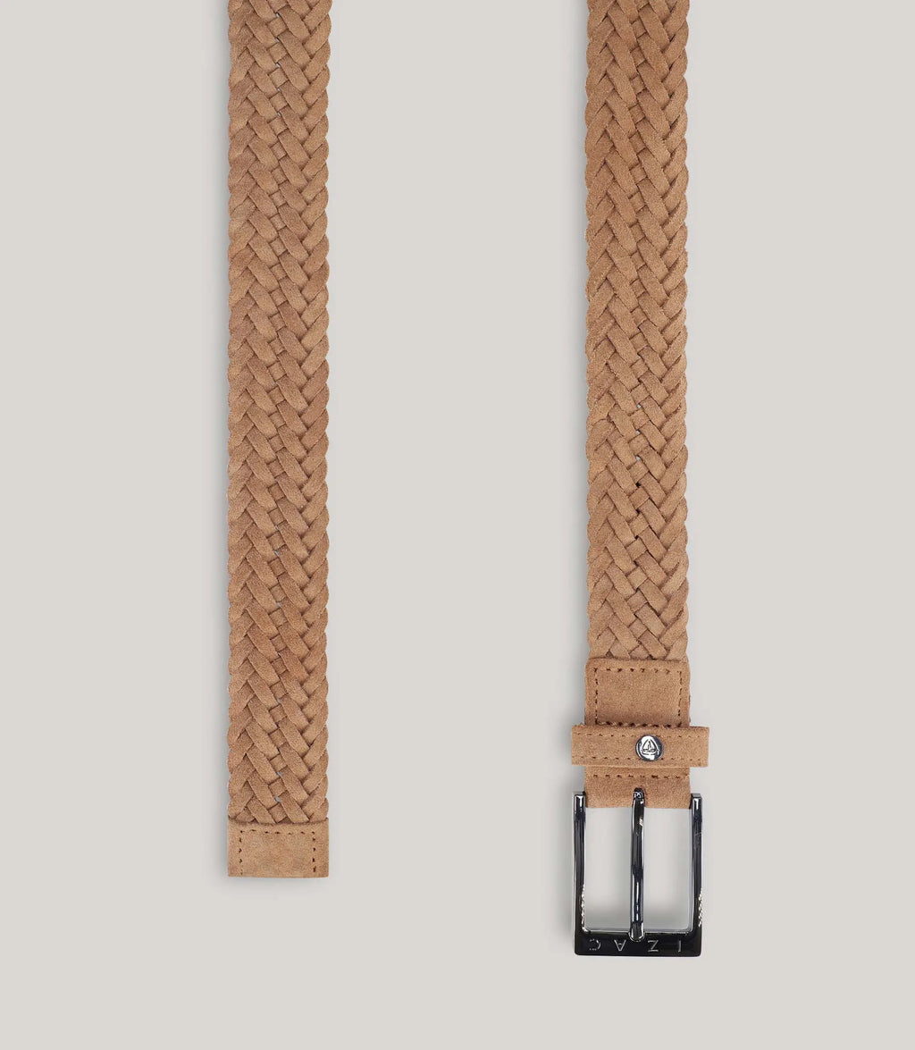 Ceinture tressée en cuir nubuck camel - IZAC