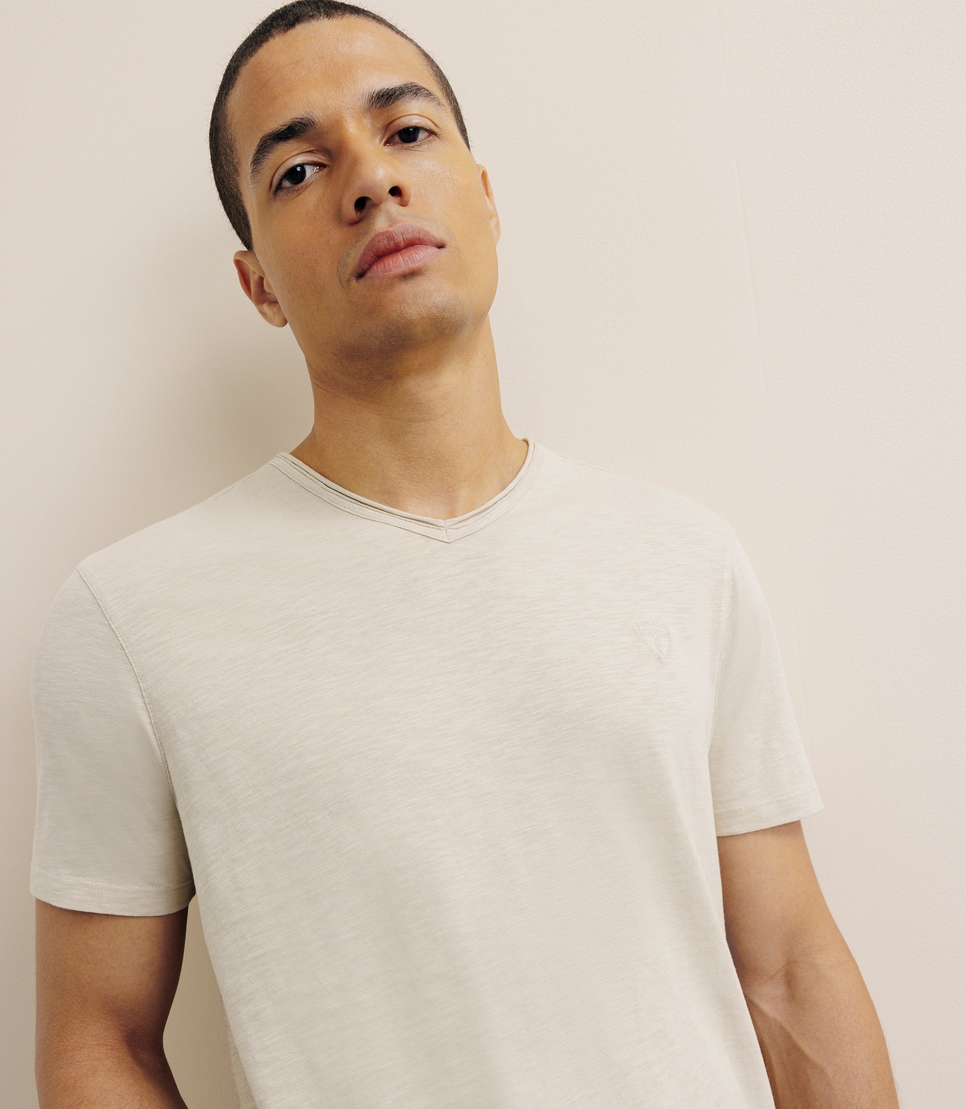 T-shirt col V beige - IZAC
