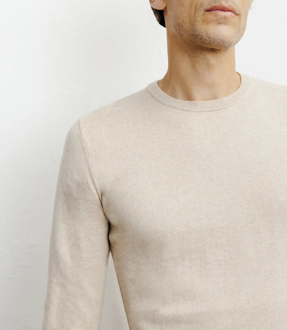 Pull col rond en coton beige - IZAC