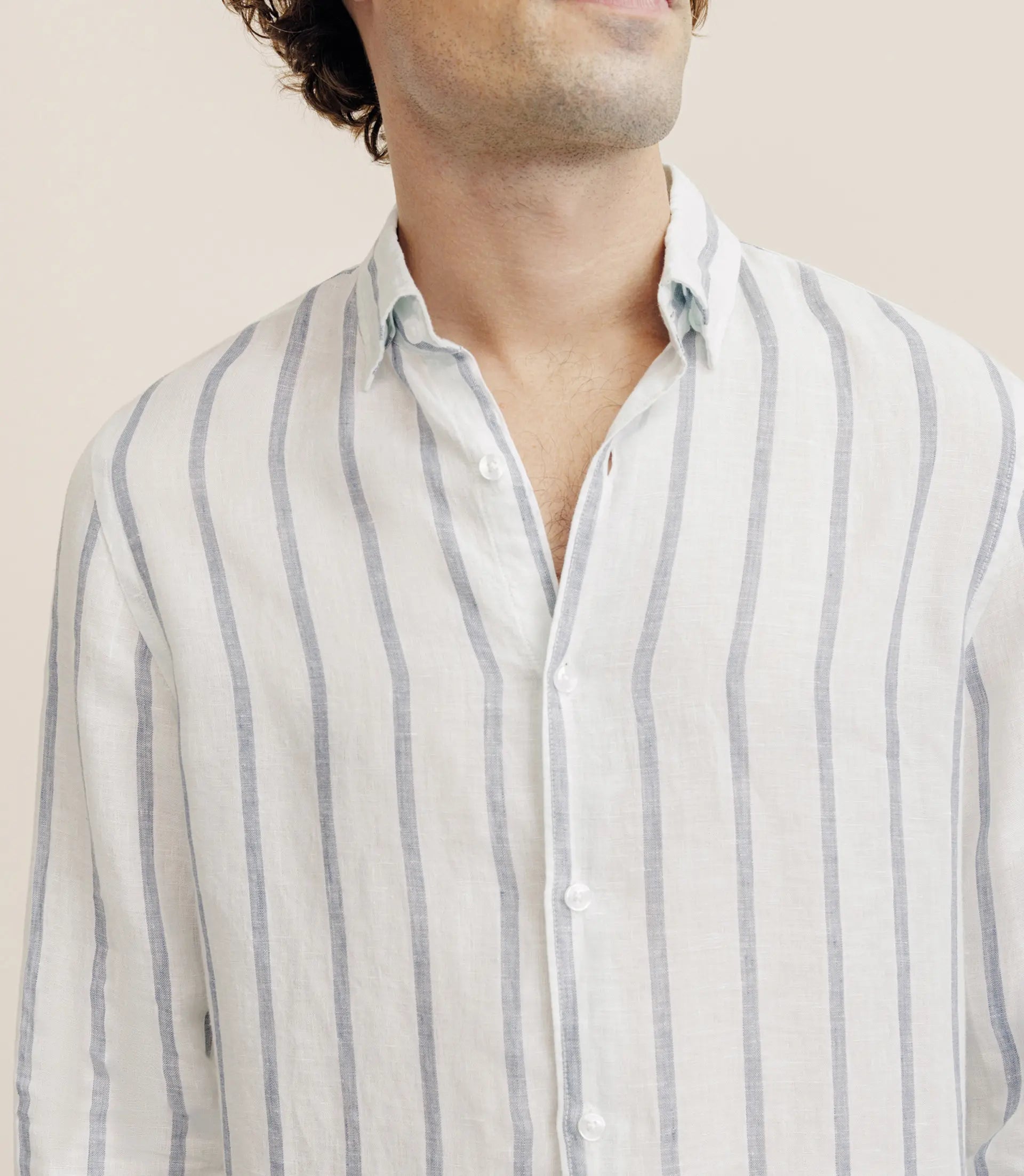 Chemise rayée 100% lin verte - IZAC