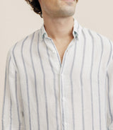 Chemise rayée 100% lin verte - IZAC