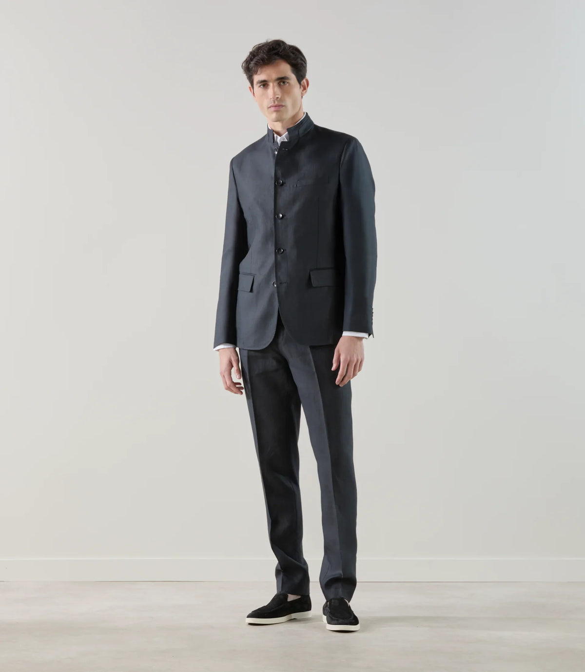 Veste col mao 100% lin noir - IZAC