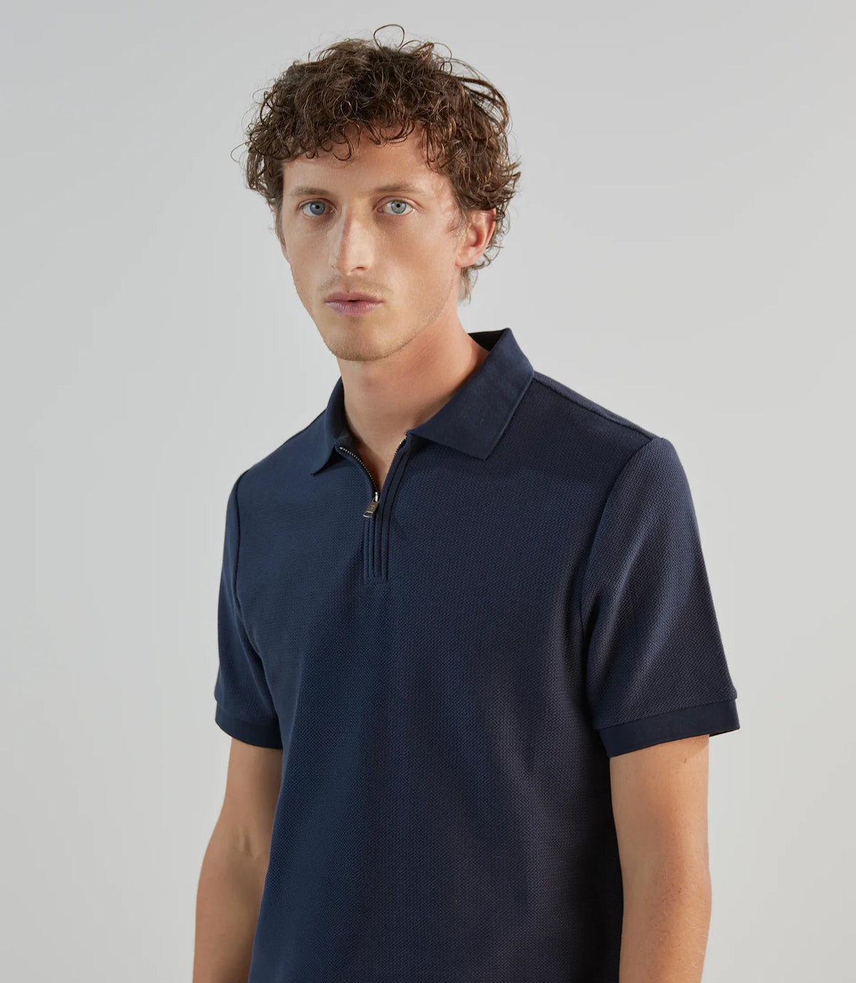 Polo col zip en jeu de points marine - IZAC