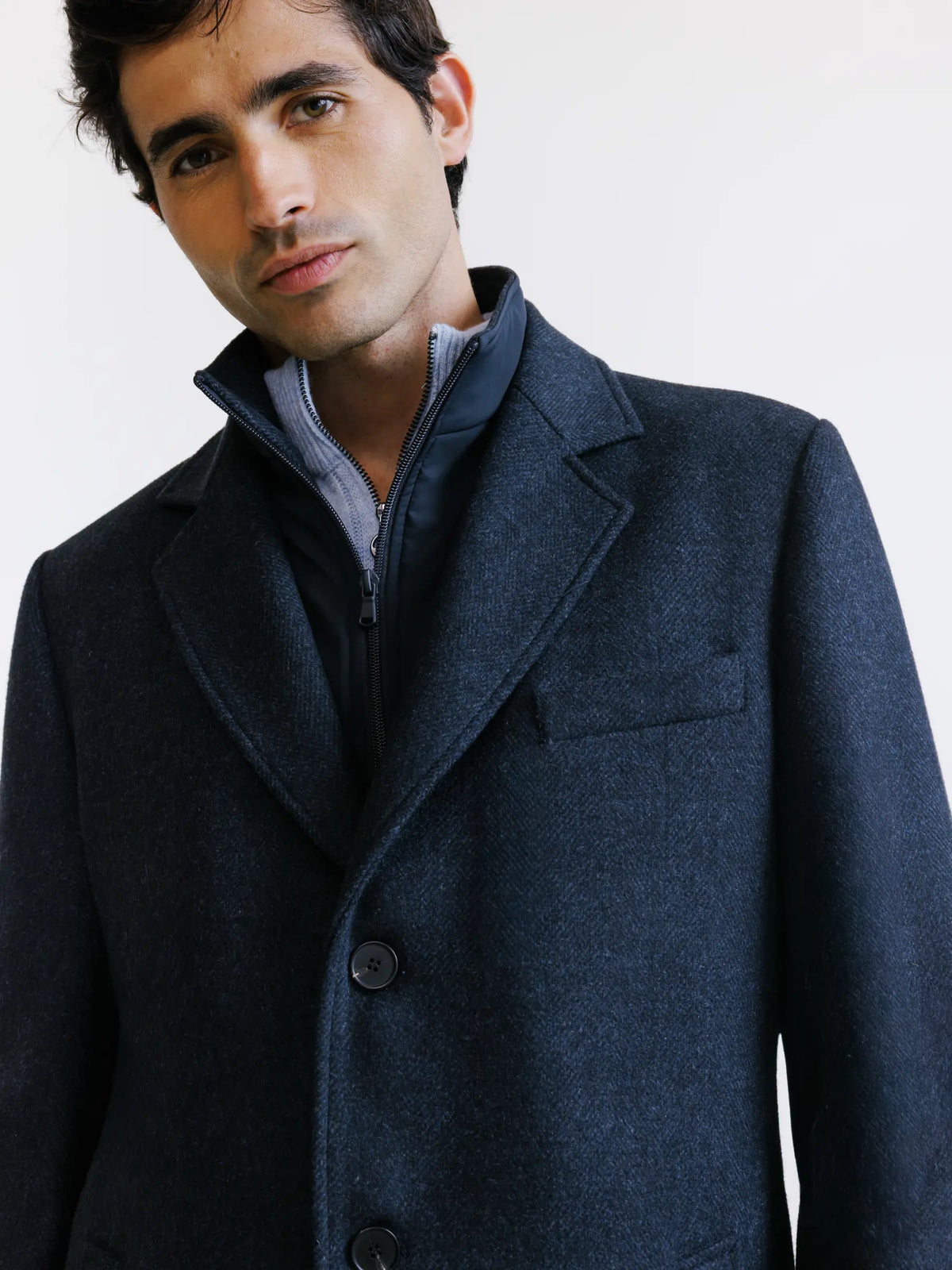 Manteau à parmenture amovible bleu denim - IZAC