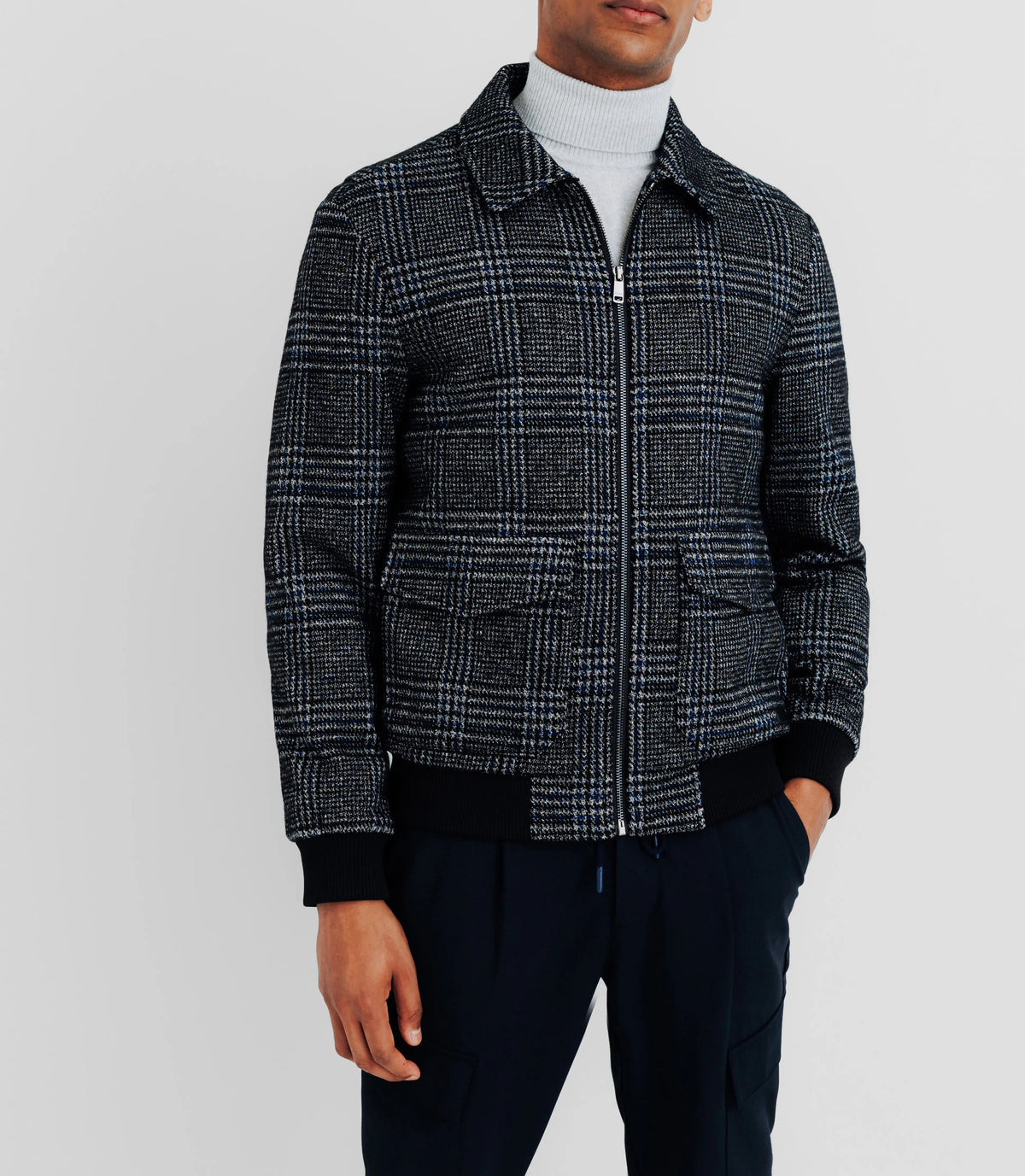 Blouson en laine col chemise marine - IZAC