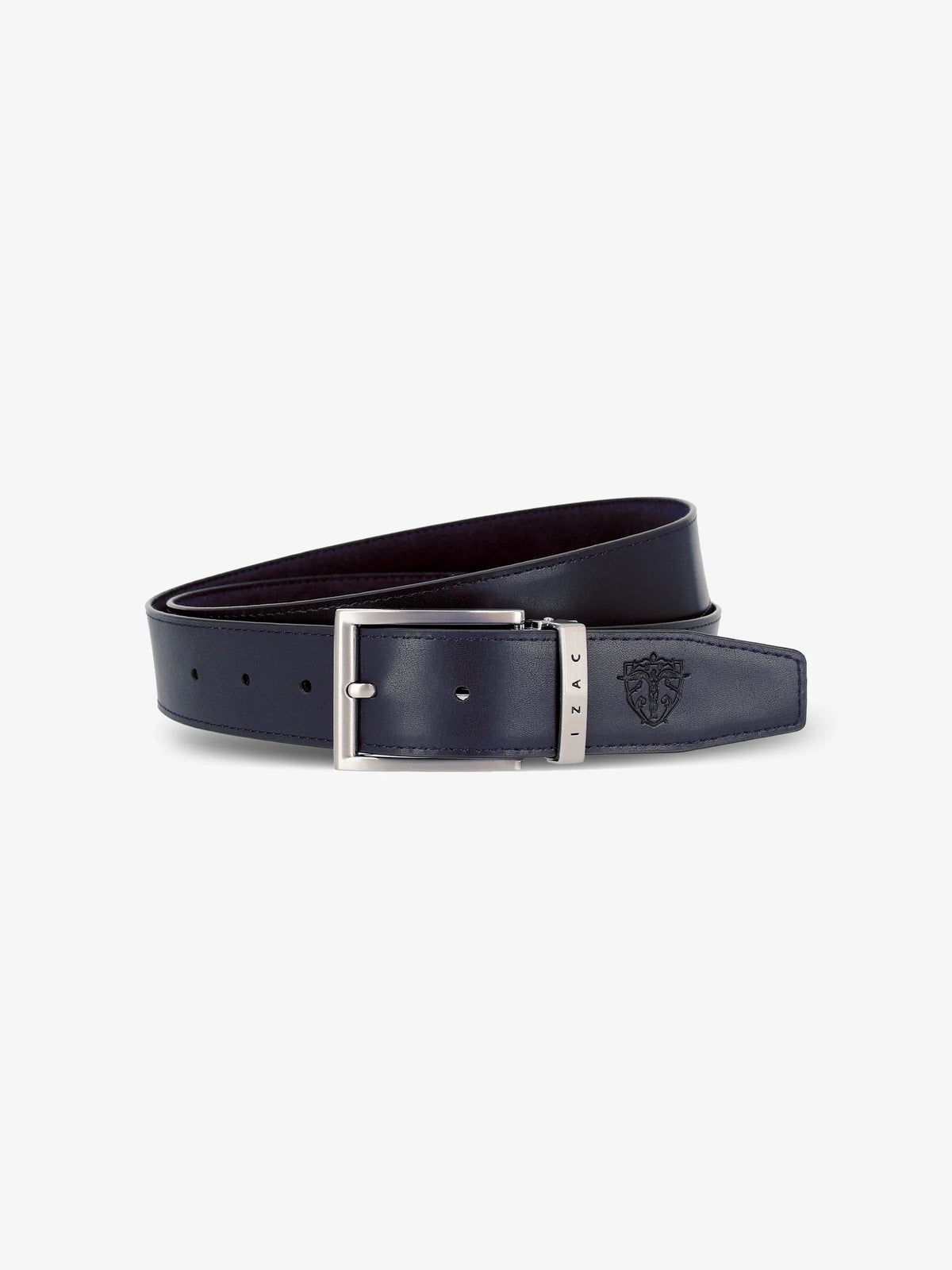 Ceinture réversible en cuir nubuck marine - IZAC