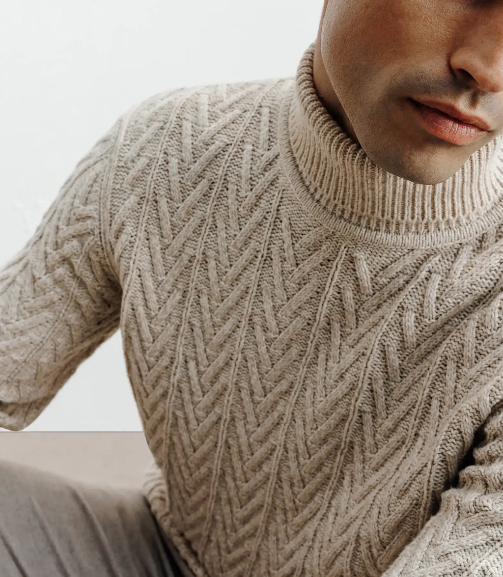 Pull col roulé torsadé beige - IZAC