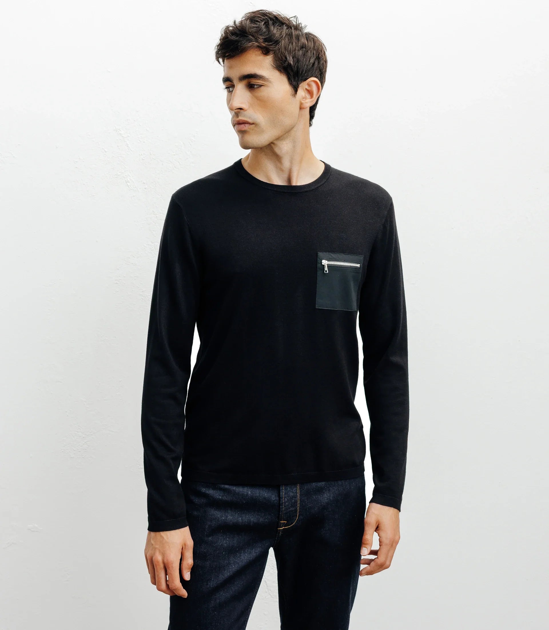 Pull manches longues col rond en maille noir - IZAC