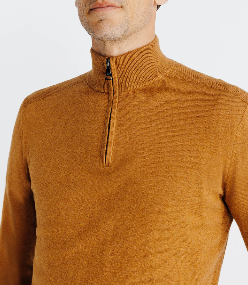 Pull coton/cachemire col zippé camel - IZAC