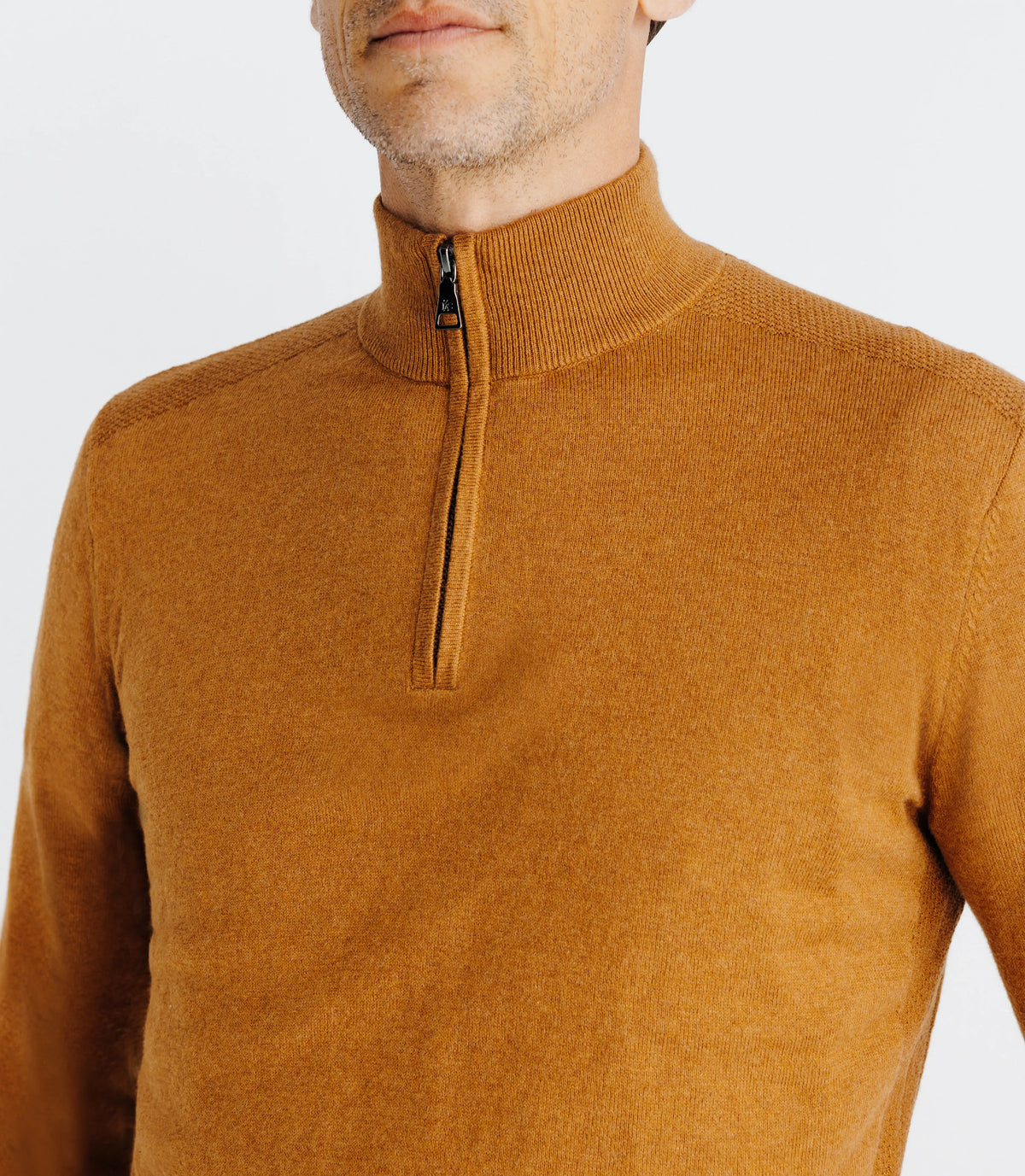 Pull coton/cachemire col zippé camel - IZAC