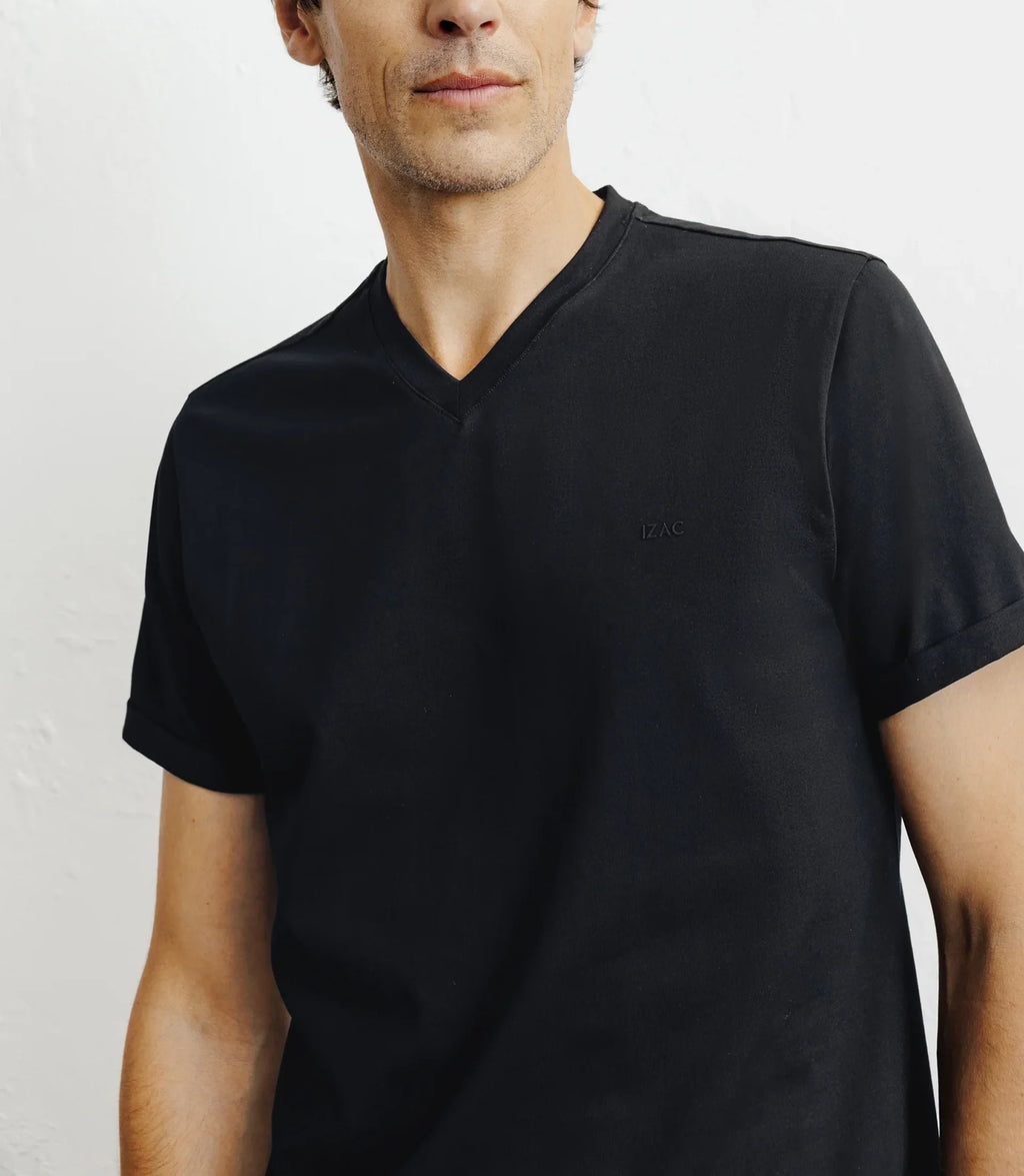 T-shirt col V noir - IZAC