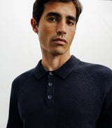 Pull col polo boutonné jeux de points marine - IZAC