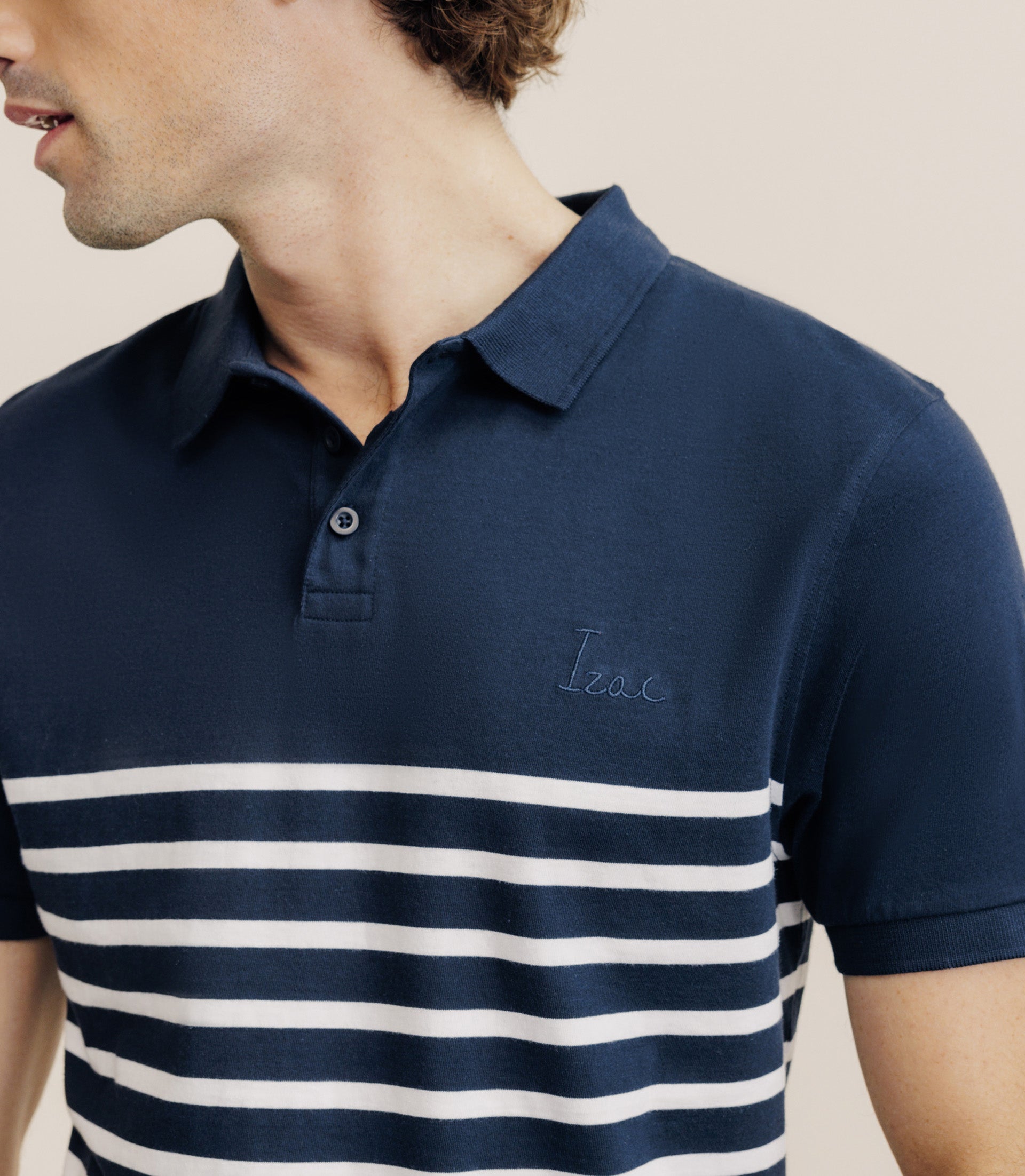 Polo boutonné marinière marine - IZAC