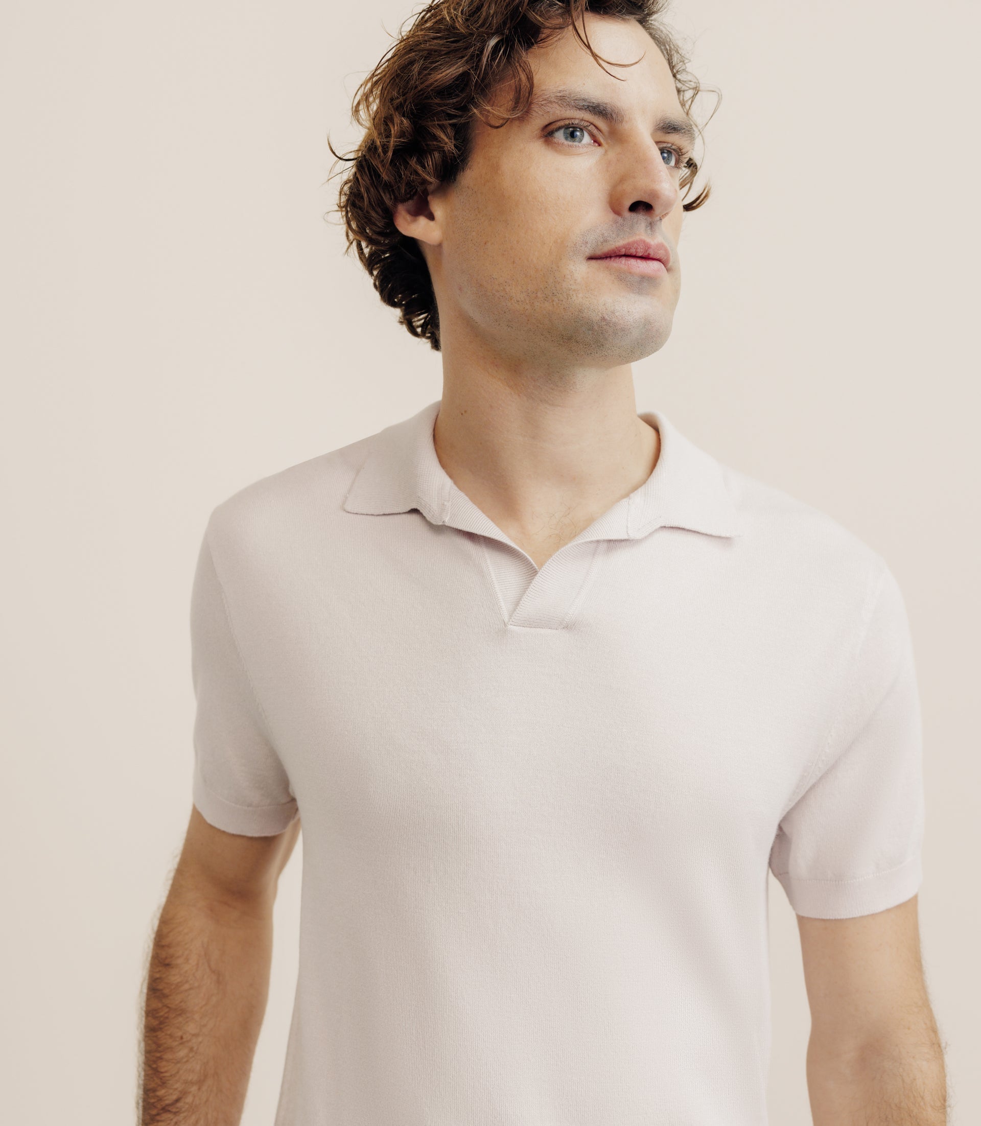 Polo col ouvert en maille rose - IZAC