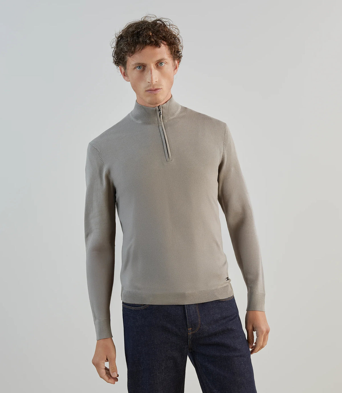 Pull demi - zip à col montant taupe - IZAC