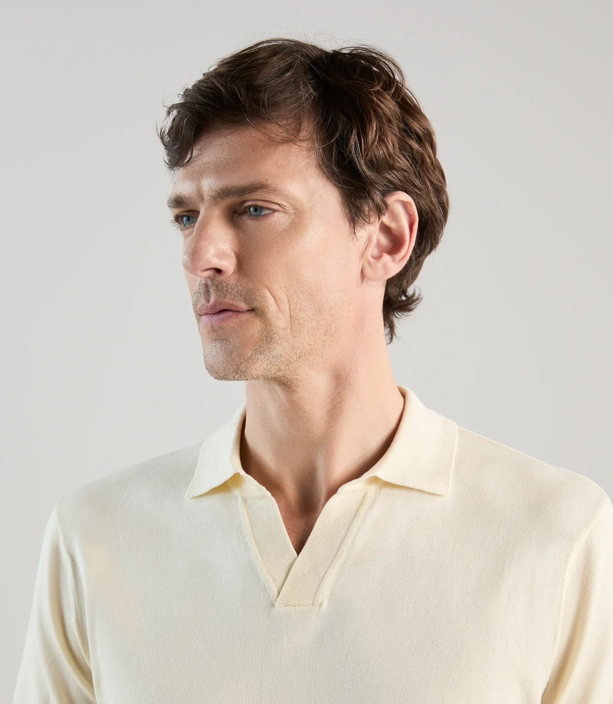 Polo col ouvert en maille jaune pâle - IZAC