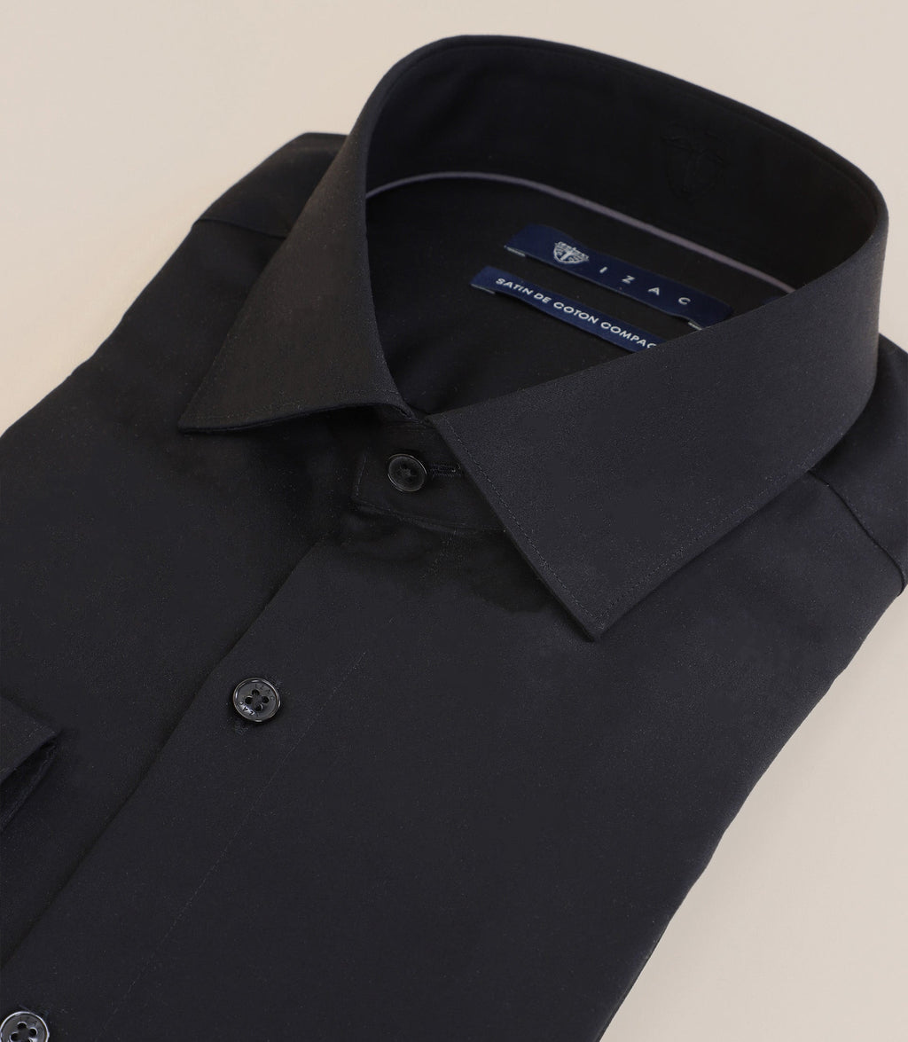 Chemise ville satin de coton noir - IZAC