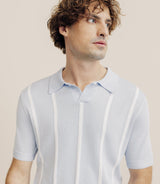 Polo en maille à rayures bleu ciel - IZAC