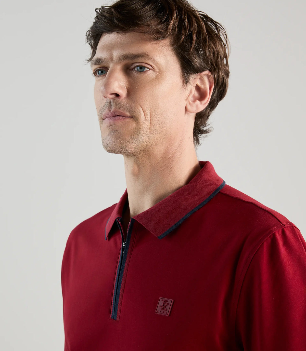 Polo à col zippé rouge foncé - IZAC
