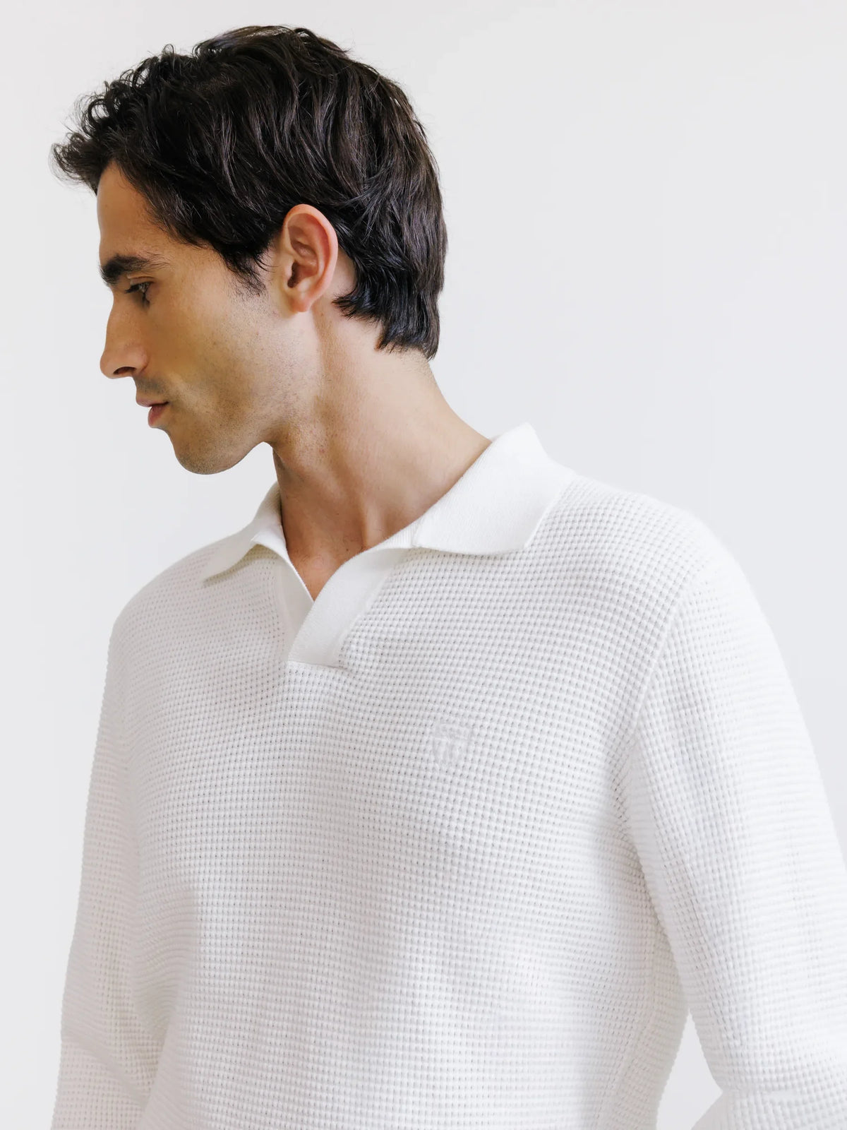 Pull à col polo ouvert à jeux de points écru - IZAC