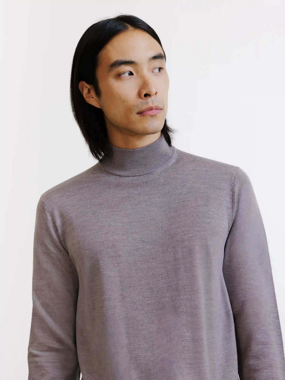Pull col cheminée en laine mérinos châtain - IZAC