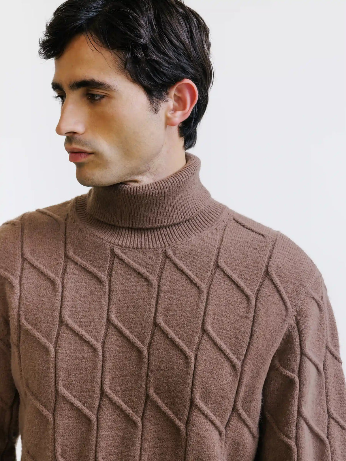 Pull col roulé en maille torsadée tabac - IZAC