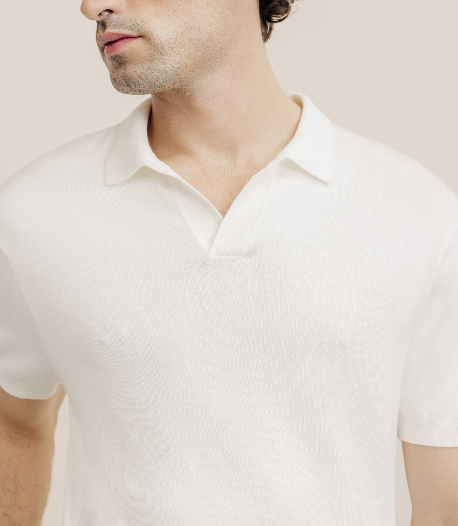 Polo col ouvert en maille écru - IZAC