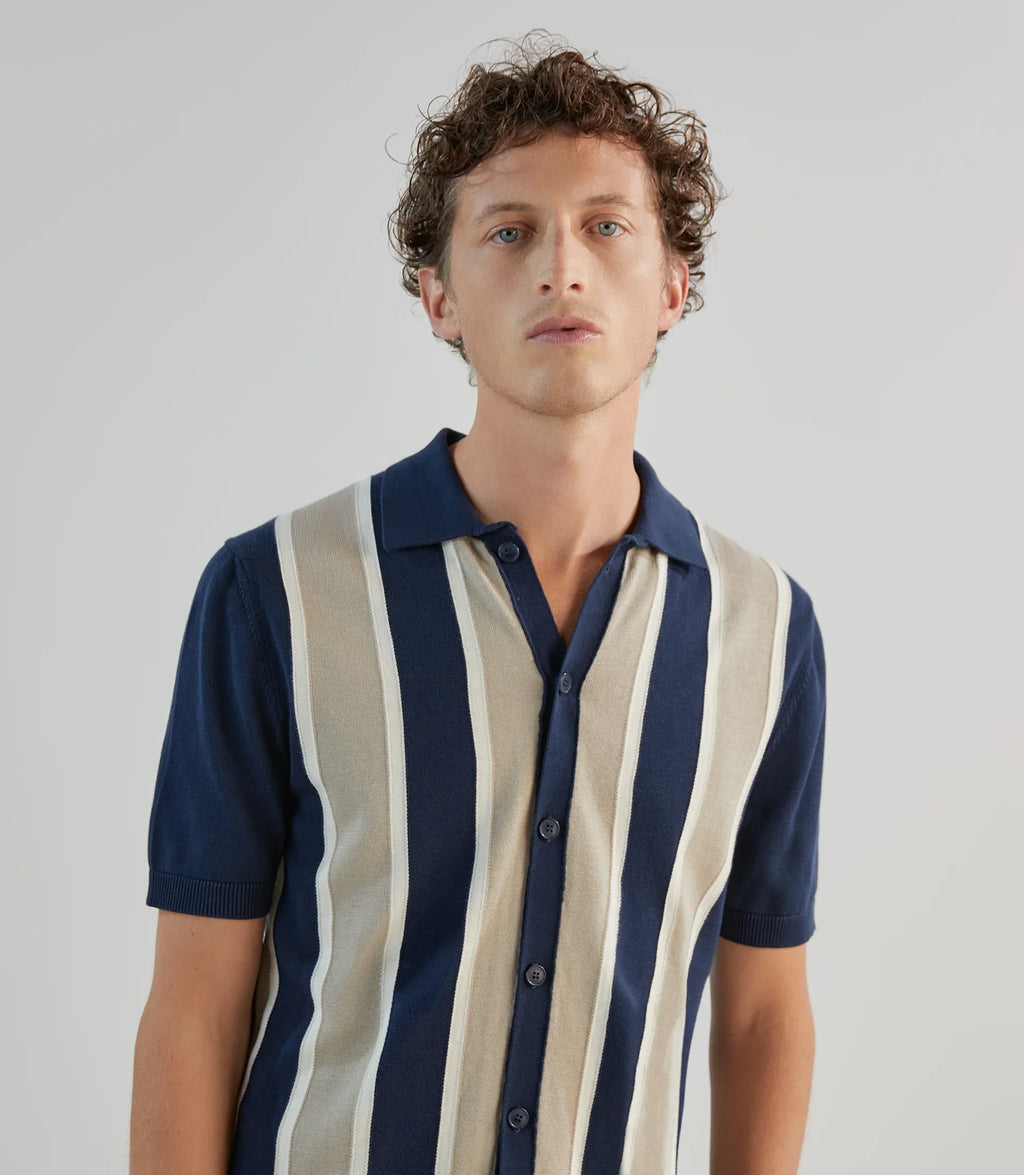 Polo col chemise en maille marine - IZAC