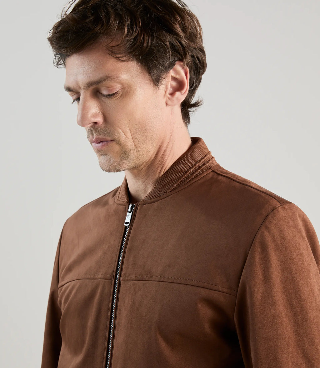Blouson col teddy en suède marron - IZAC