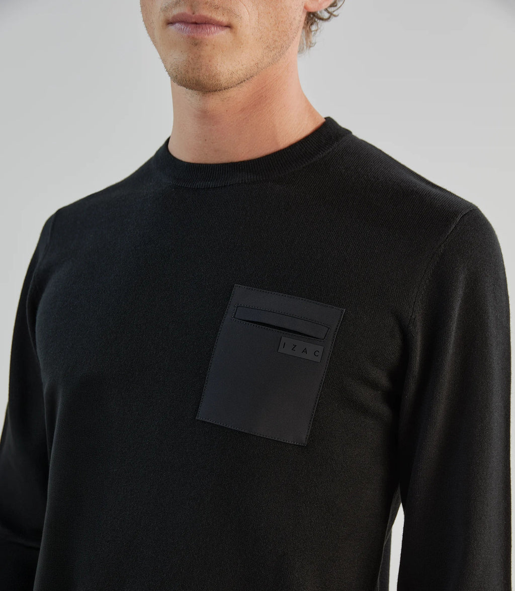 Pull avec poche bi - matière noir - IZAC