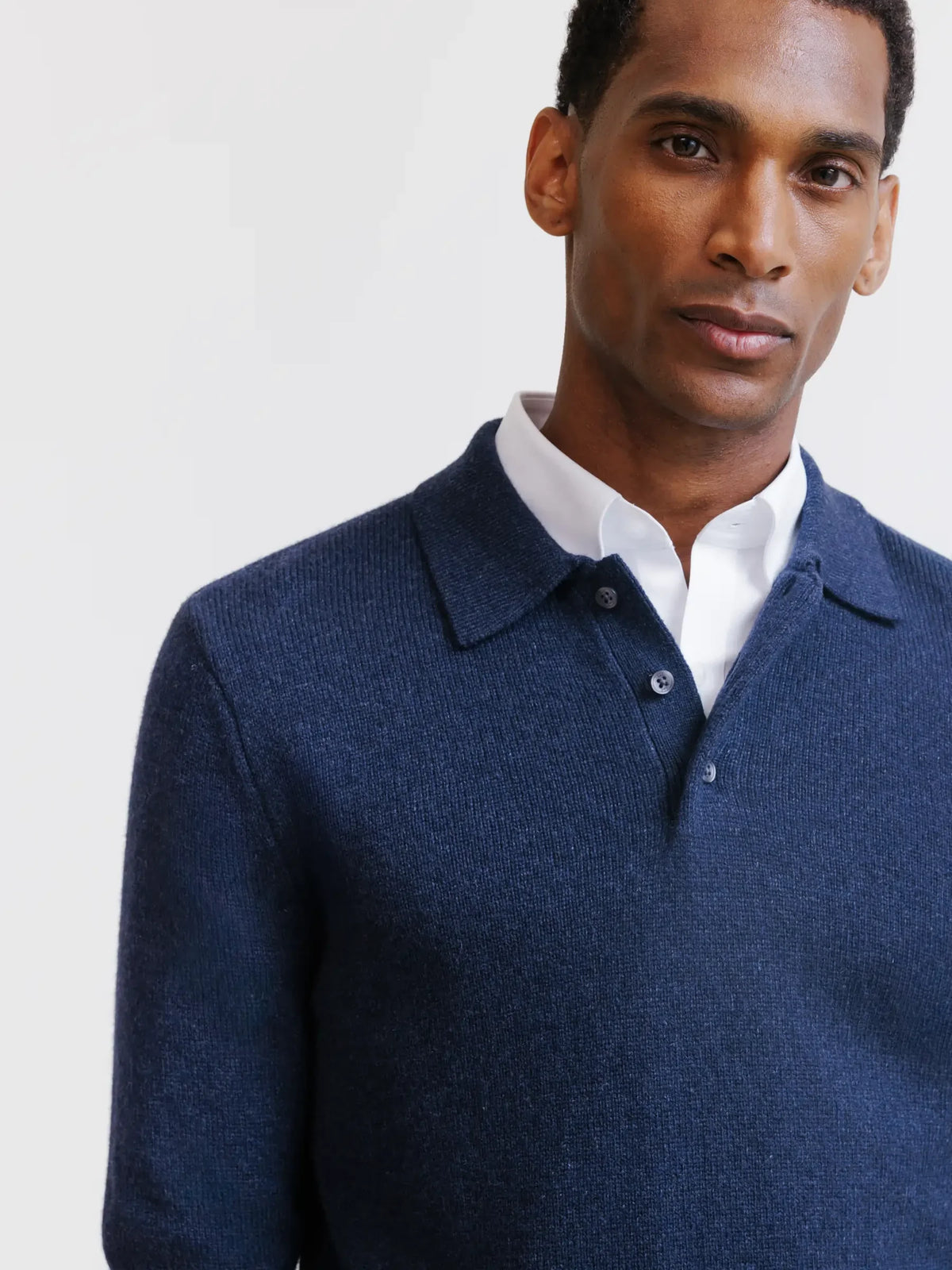 Pull en laine à col polo boutonné marine - IZAC