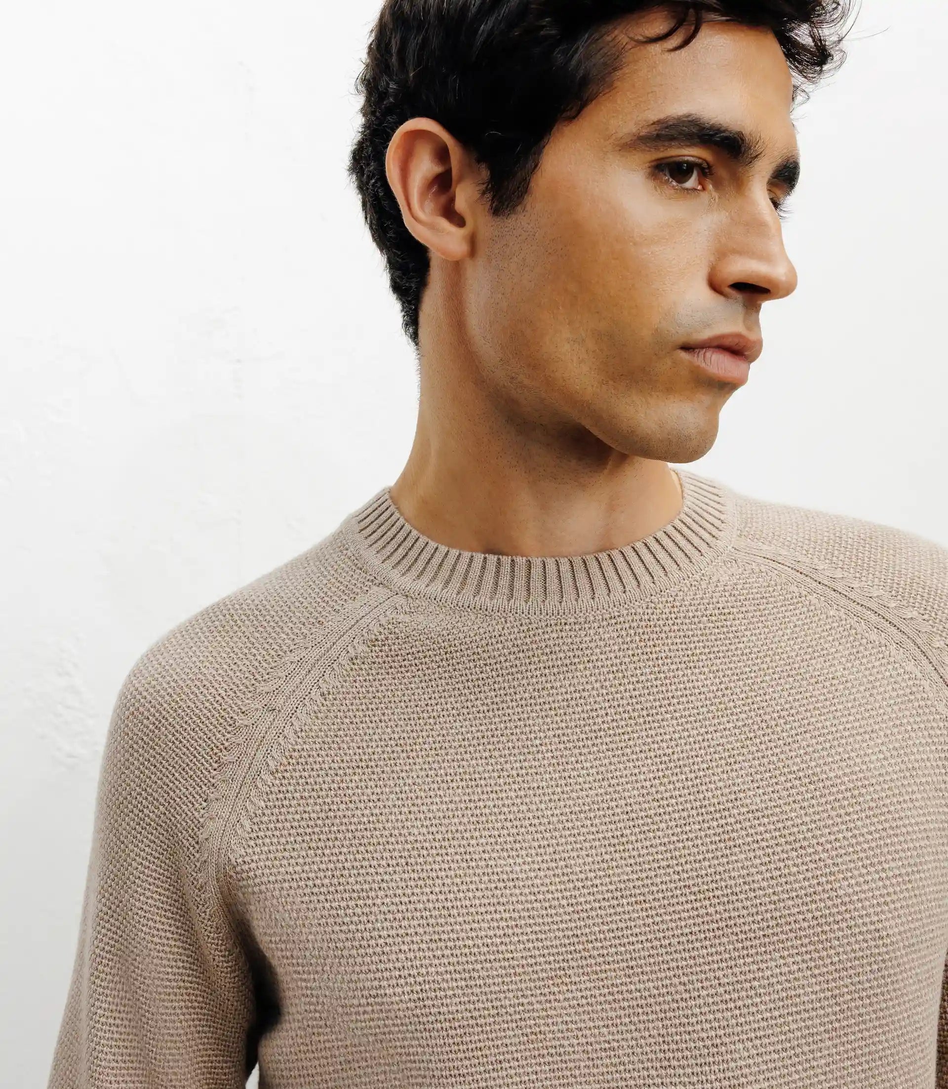 Pull col rond jeux de points beige - IZAC