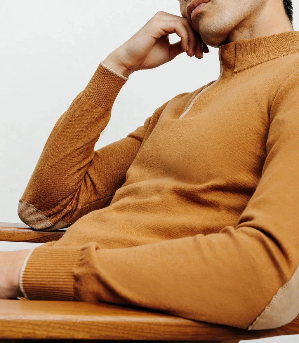 Pull col montant demi zippé camel foncé - IZAC