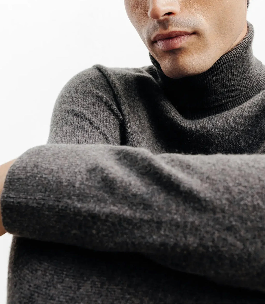 Pull col roulé 100% cachemire marron - IZAC