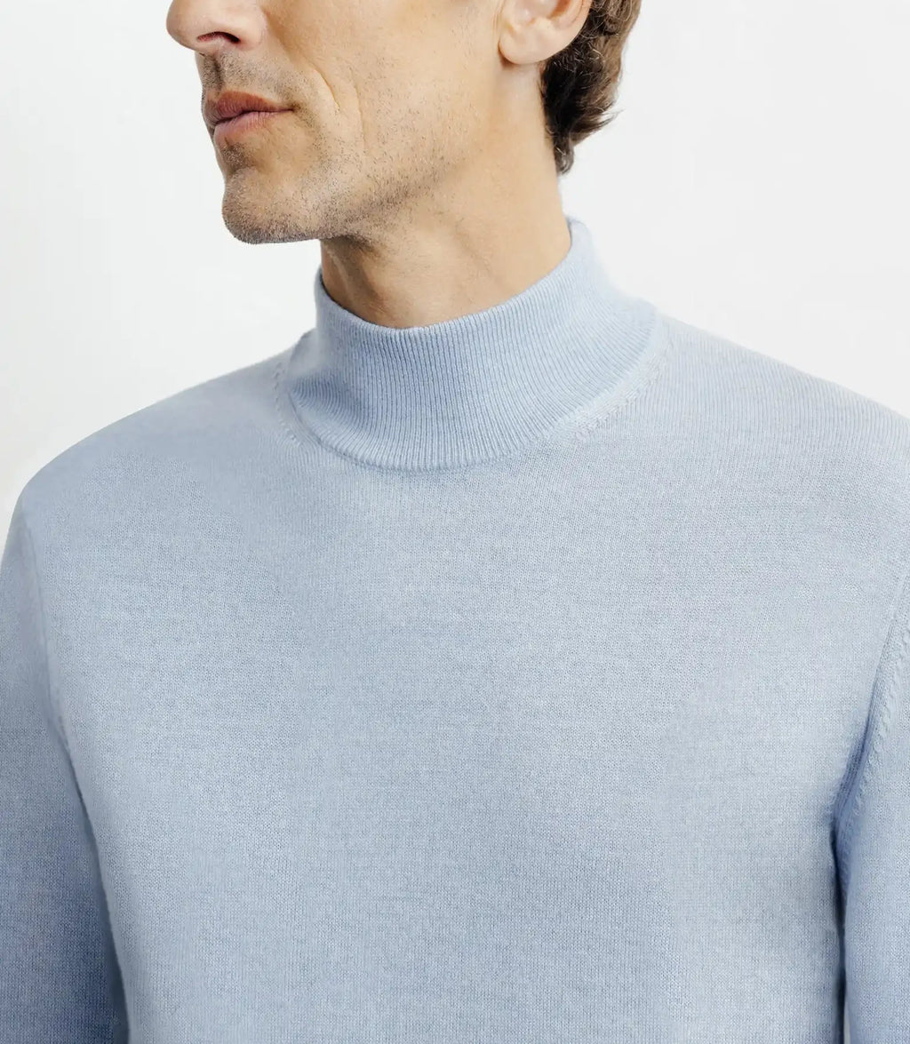Pull col cheminée mérinos bleu ciel - IZAC