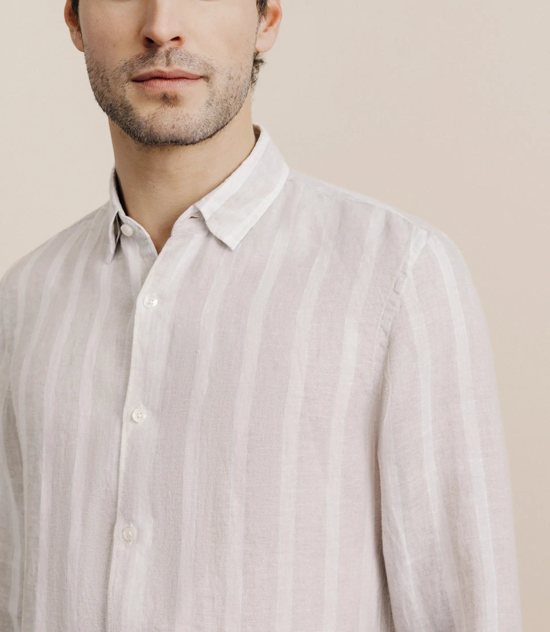Chemise rayée 100% lin beige - IZAC