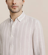 Chemise rayée 100% lin beige - IZAC
